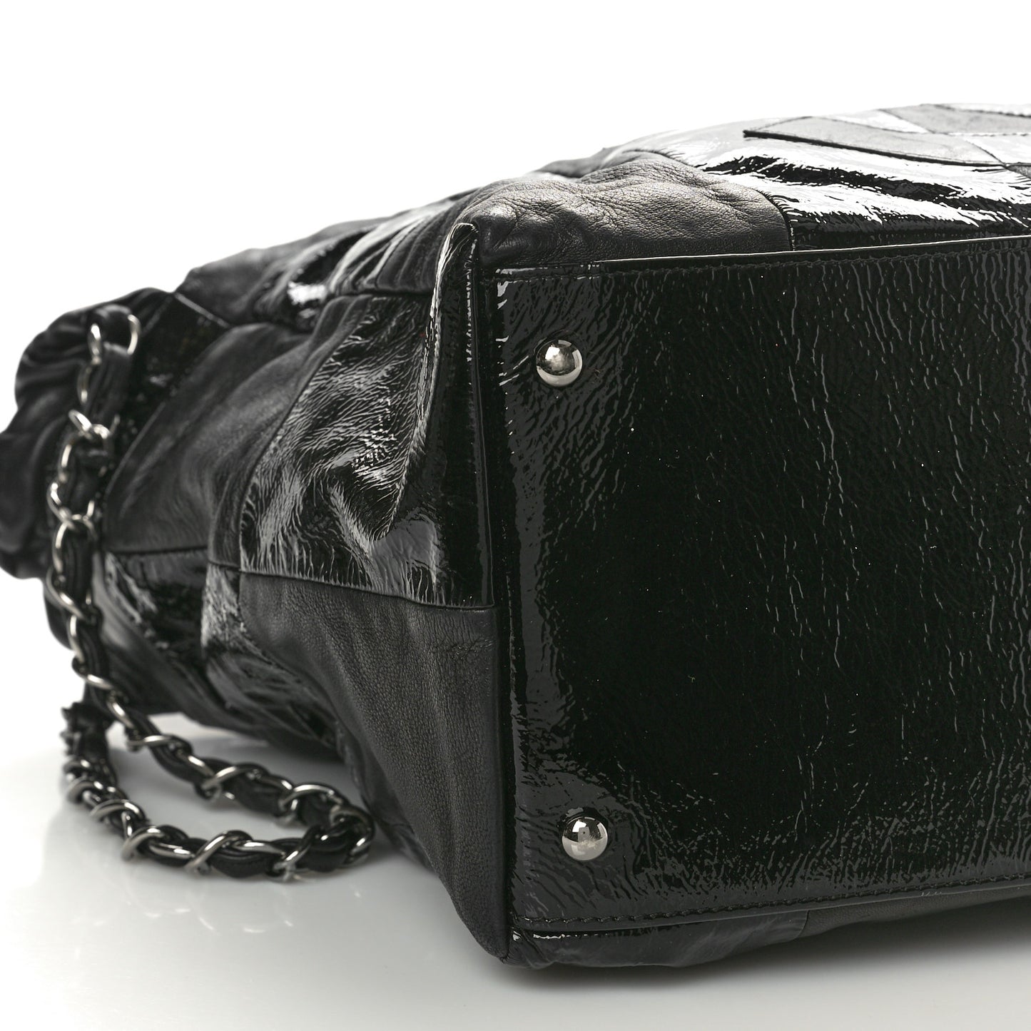 Lambskin Patent Calfskin Brooklyn Patchwork Hobo Black