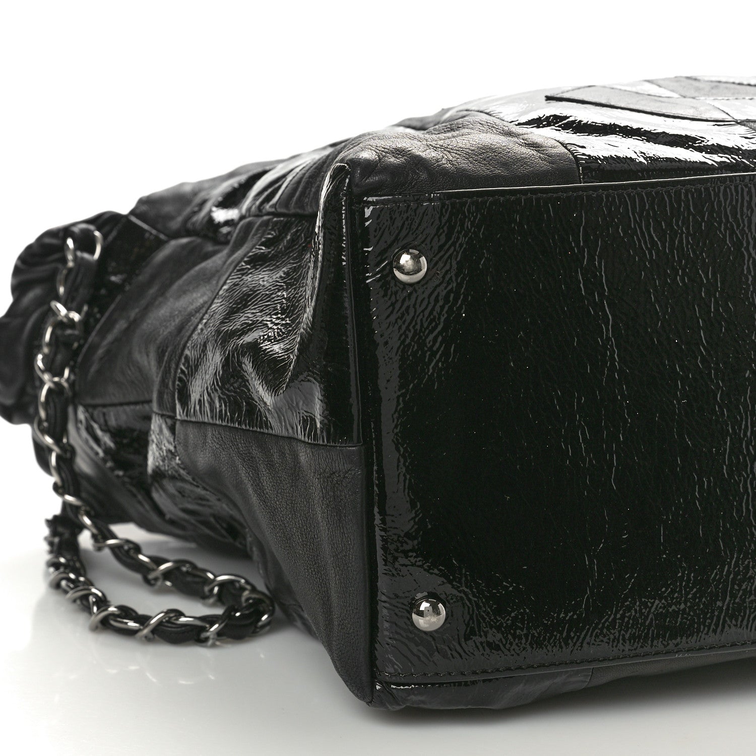 Chanel Lambskin Patent Calfskin Brooklyn Patchwork Hobo Black 9 of 11