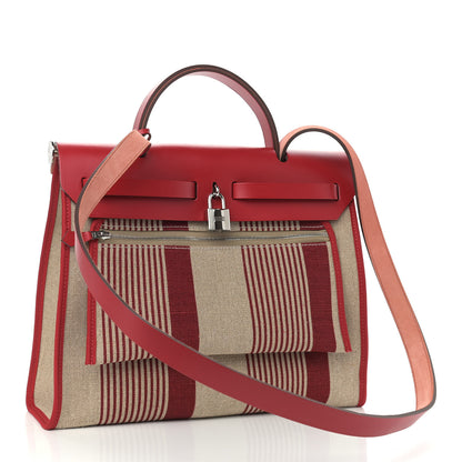 Hermes Vache Hunter Toile H Vibration Herbag Zip 31 PM Bordeaux Ficelle Rouge Piment 4 of 12
