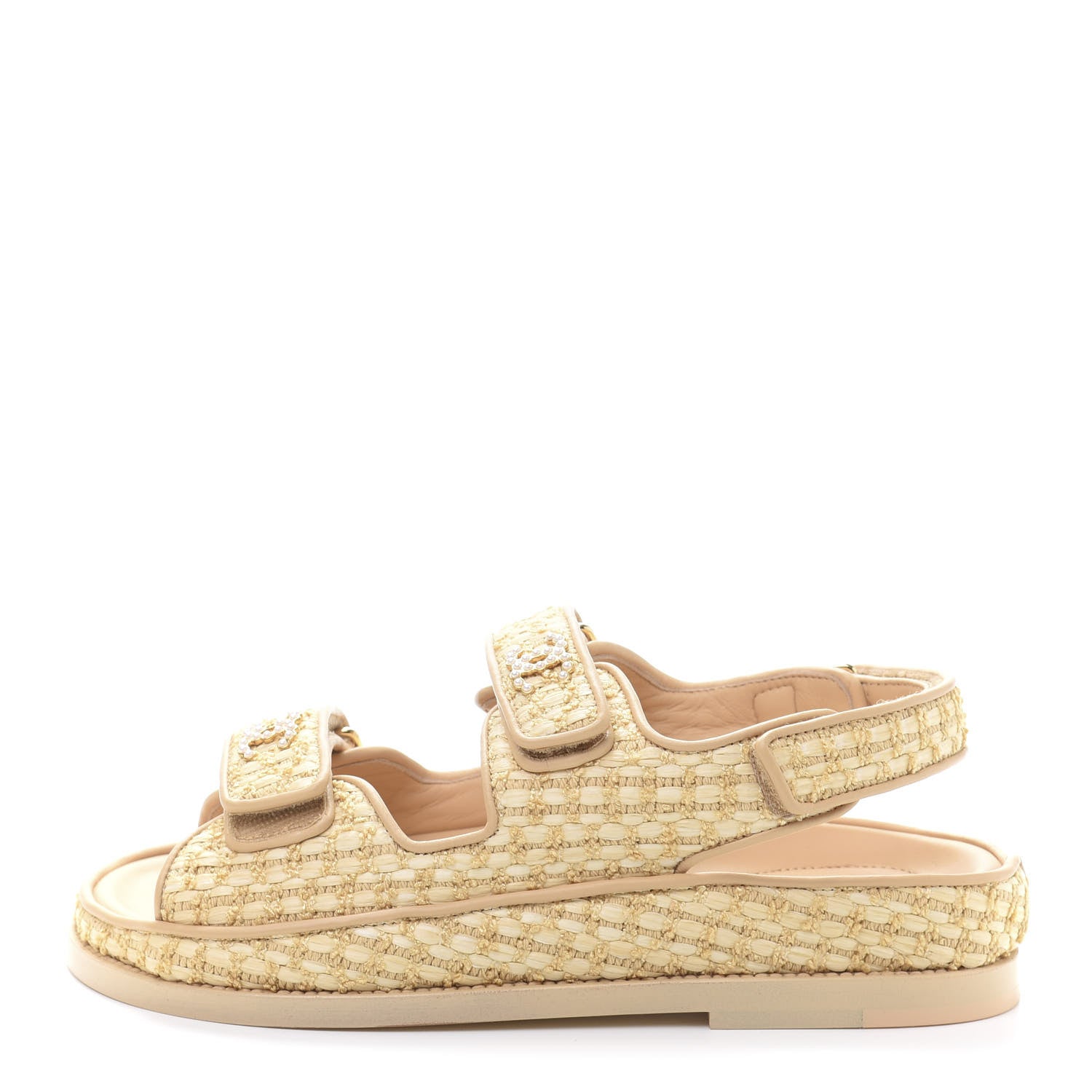 Chanel Braided Fabric Velcro Dad Sandals 36.5 Beige 1 of 10