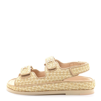 Chanel Braided Fabric Velcro Dad Sandals 36.5 Beige 1 of 10