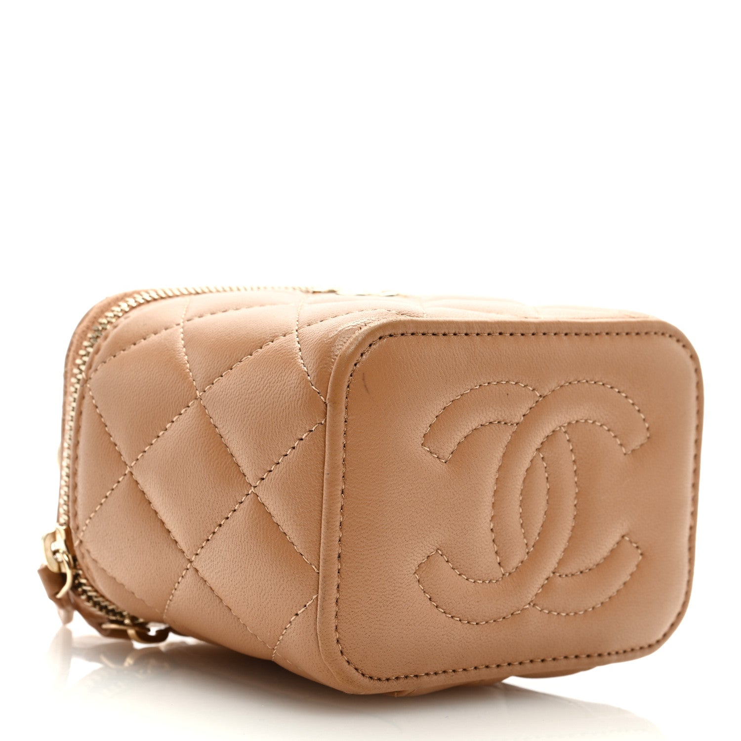 Chanel Lambskin Quilted Top Handle Mini Vanity Case With Chain Beige 4 of 10