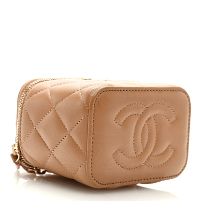 Chanel Lambskin Quilted Top Handle Mini Vanity Case With Chain Beige 4 of 10