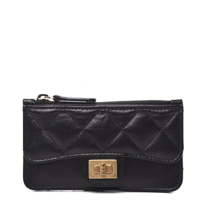 Chanel Aged Calfskin Quilted Reissue Flap Zip Card Holder Black 1 of 7