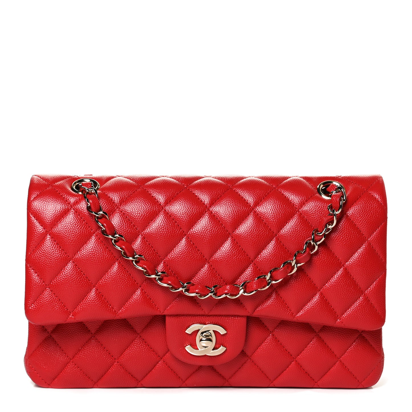 Caviar Quilted Medium Double Flap Red