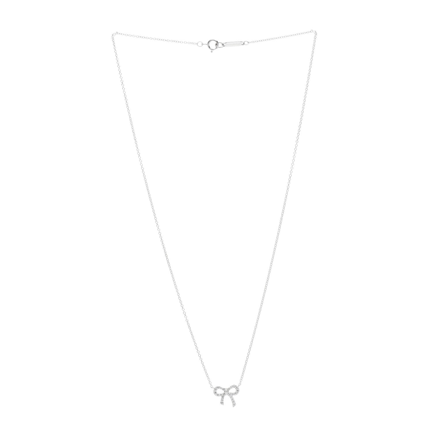 Tiffany 18K White Gold Diamond Mini Bow Pendant Necklace 3 of 5