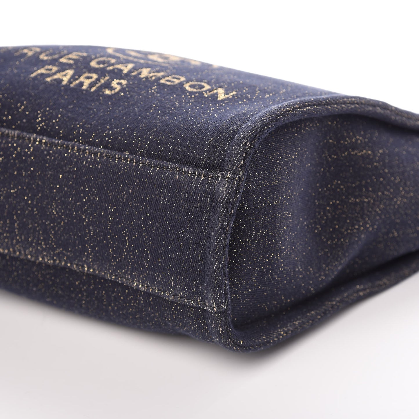 Lurex Canvas Mini Deauville Tote Navy Blue Gold