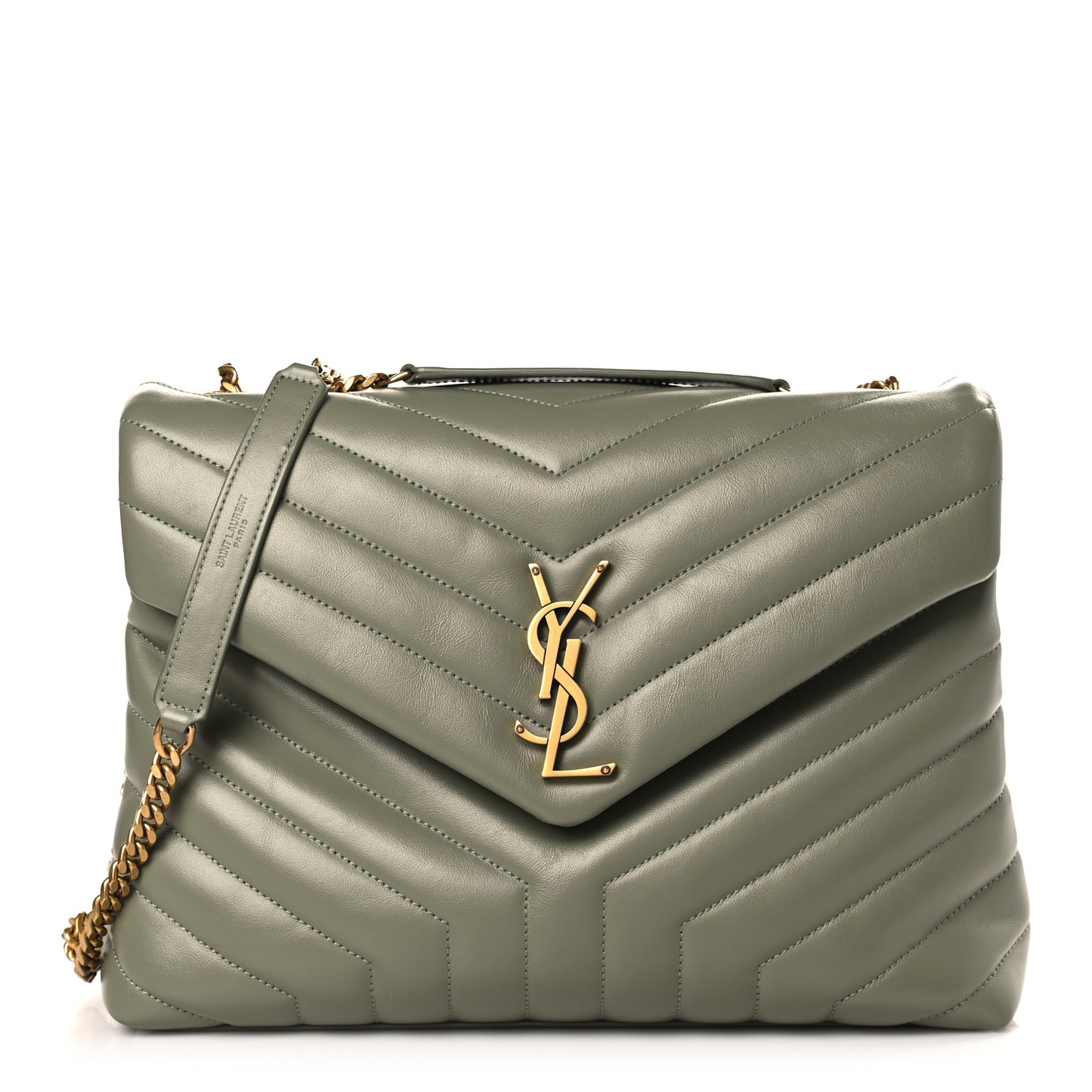 Calfskin Y Quilted Monogram Medium Loulou Chain Satchel Light Sage