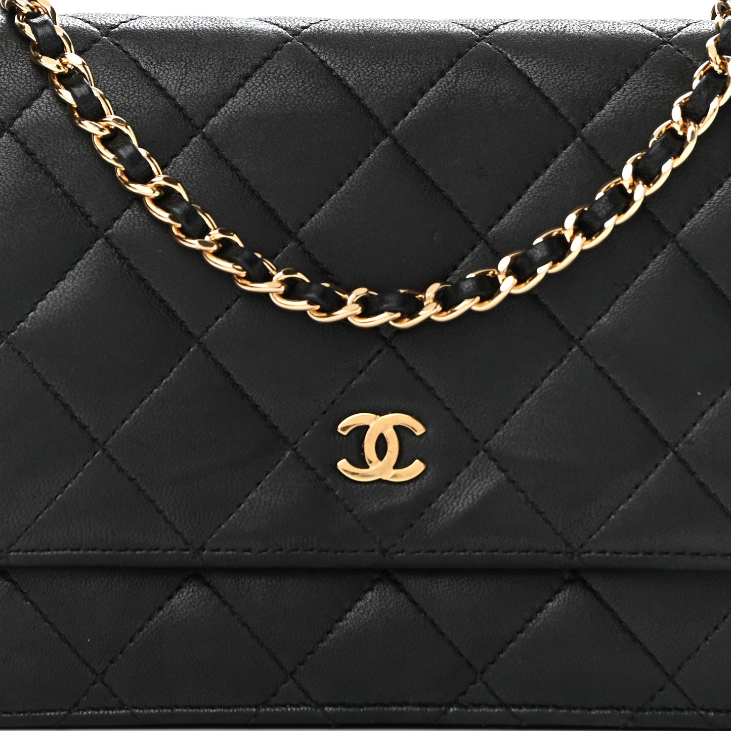 Lambskin Quilted Wallet On Chain WOC Black