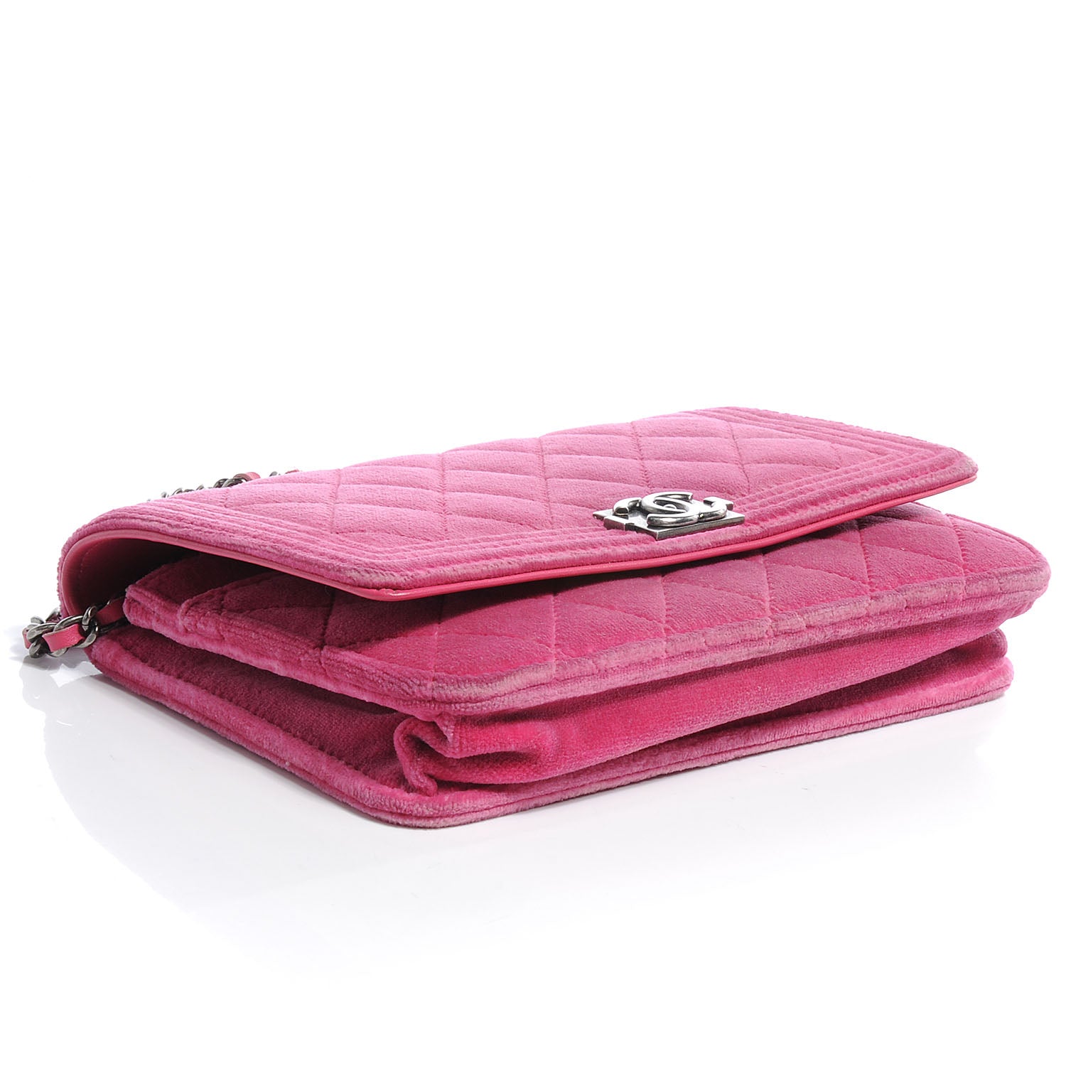Chanel Velvet Quilted Boy Wallet On Chain Fuchsia 4 of 11