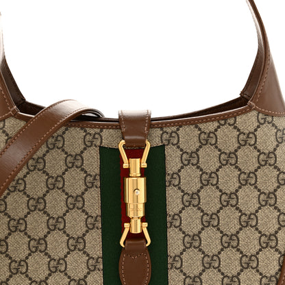 Gucci GG Supreme Monogram Azalea Calfskin Web Small Jackie 1961 Hobo Beige Ebony Brown Sugar 7 of 15