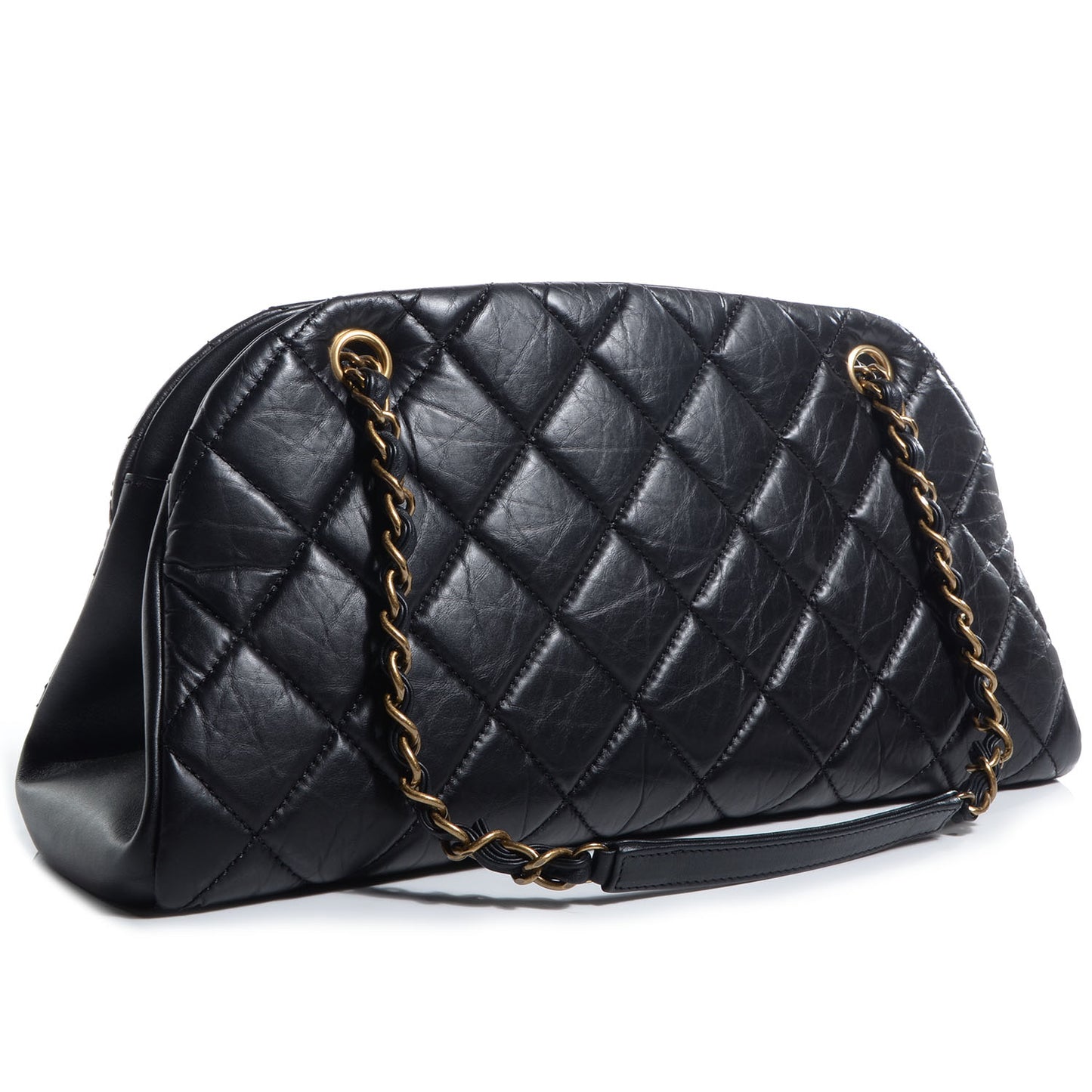Aged Calfskin Medium Just Mademoiselle Bowling Bag Black