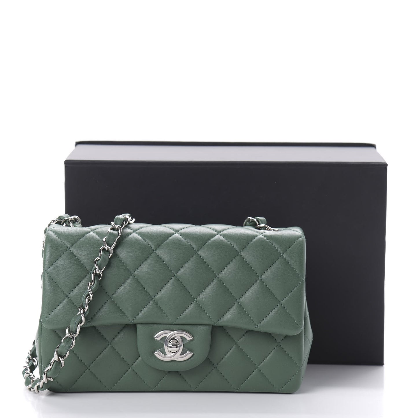 Lambskin Quilted Mini Rectangular Flap Green