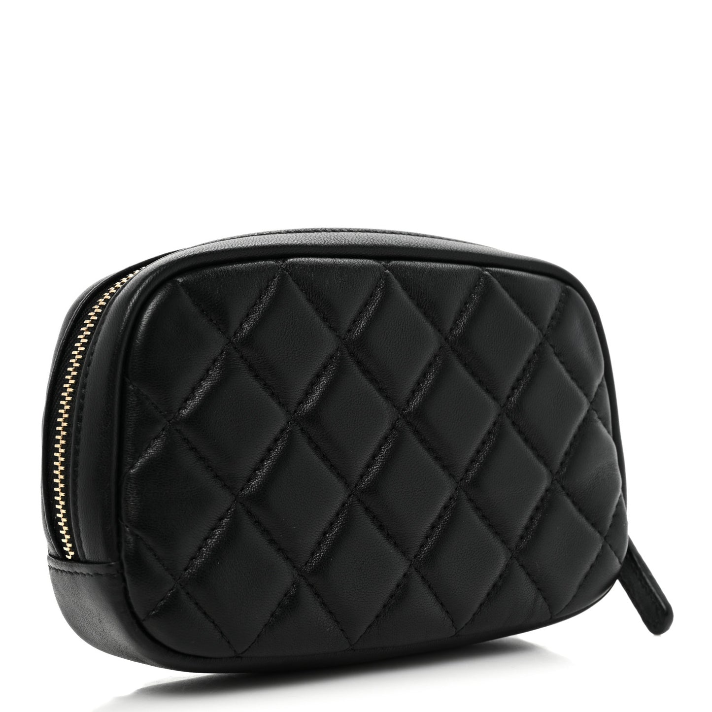Lambskin Quilted Small Curvy Pouch Cosmetic Case Black
