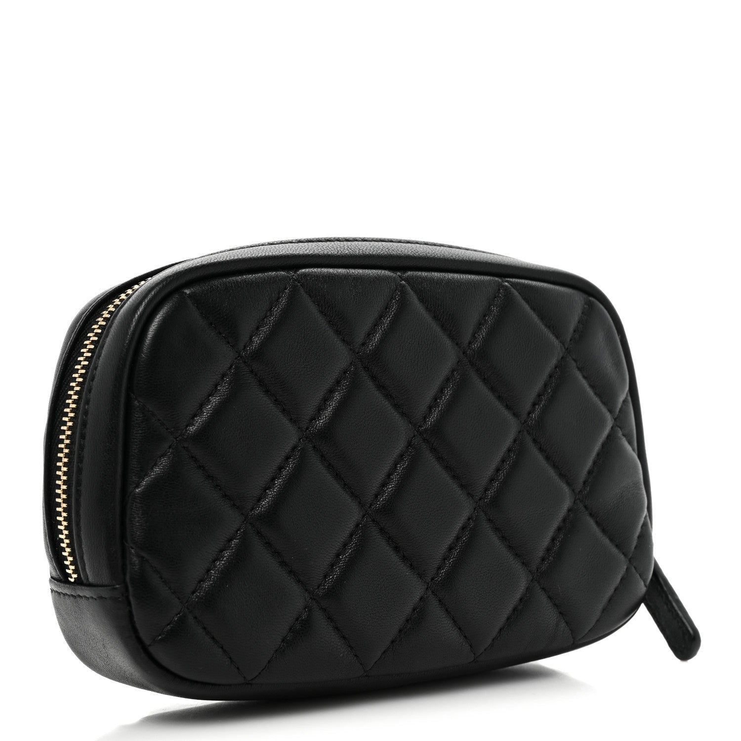 Chanel Lambskin Quilted Small Curvy Pouch Cosmetic Case Black 3 of 10