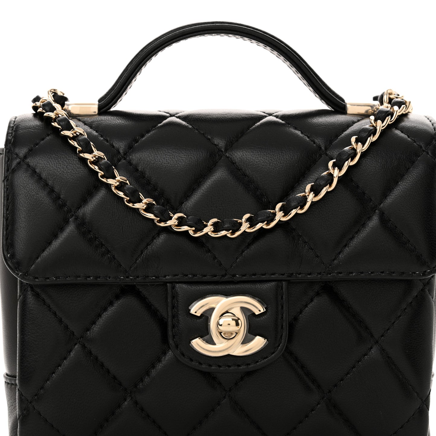 Lambskin Quilted Mini Top Handle Square Flap Black
