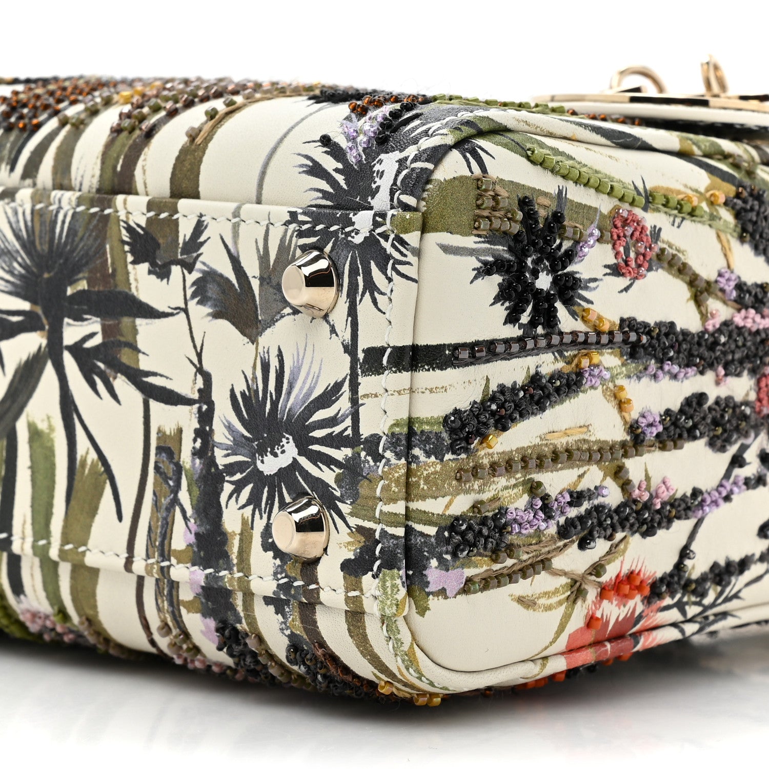Christian Dior Calfskin Beaded Embroidered Jardin Naturel Mini Lady Dior White Multicolor 8 of 9