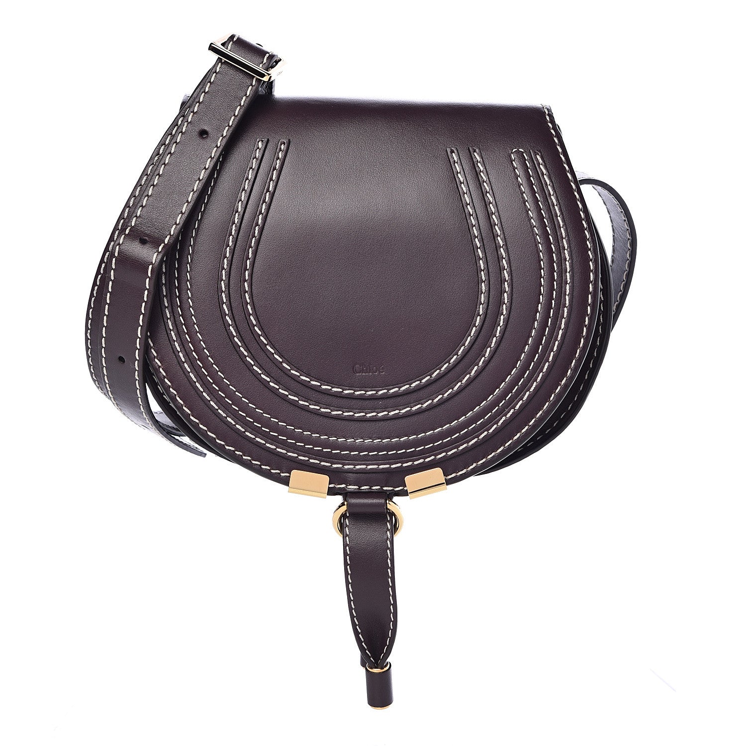Chloe Shiny Calfskin Mini Marcie Round Crossbody Bag Black Raisin 1 of 11