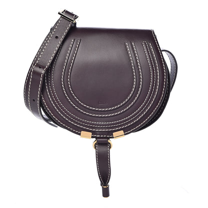 Chloe Shiny Calfskin Mini Marcie Round Crossbody Bag Black Raisin 1 of 11