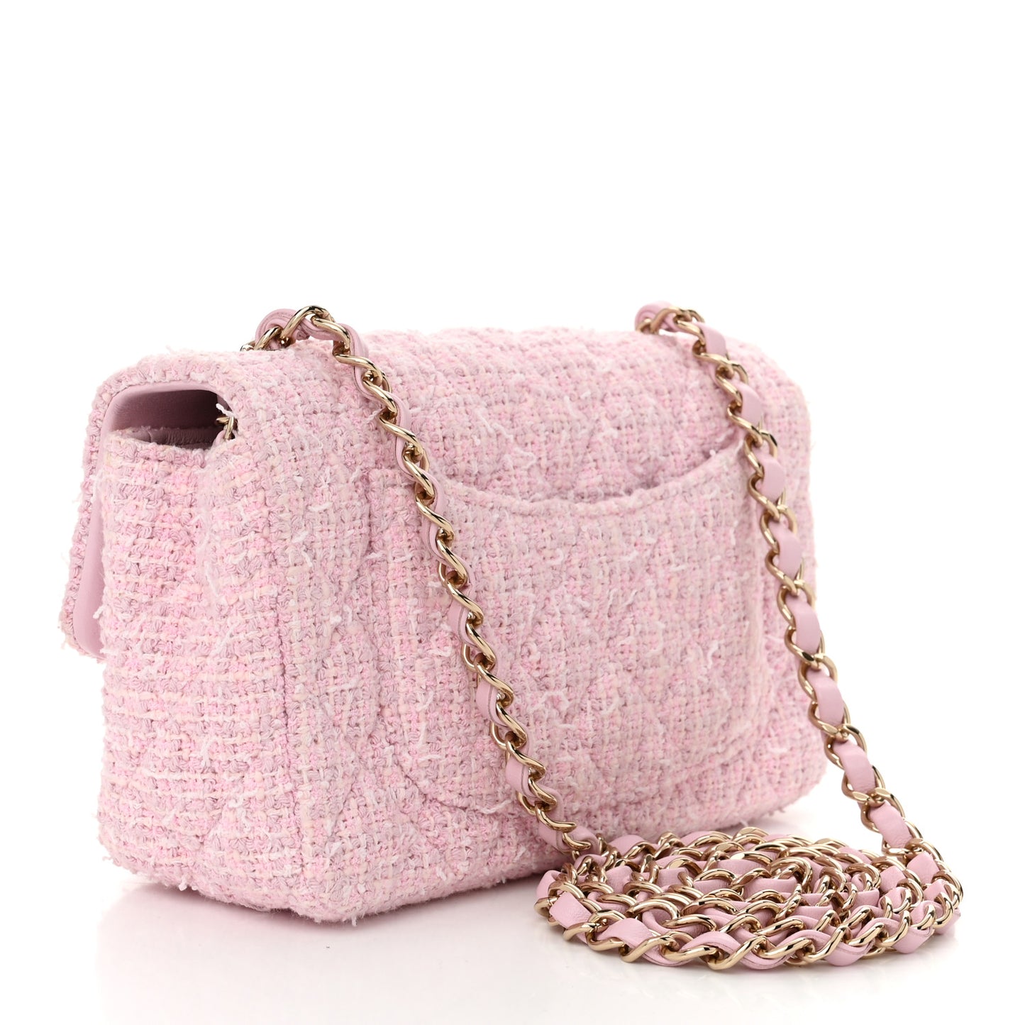 Tweed Quilted Mini Rectangular Flap Pink