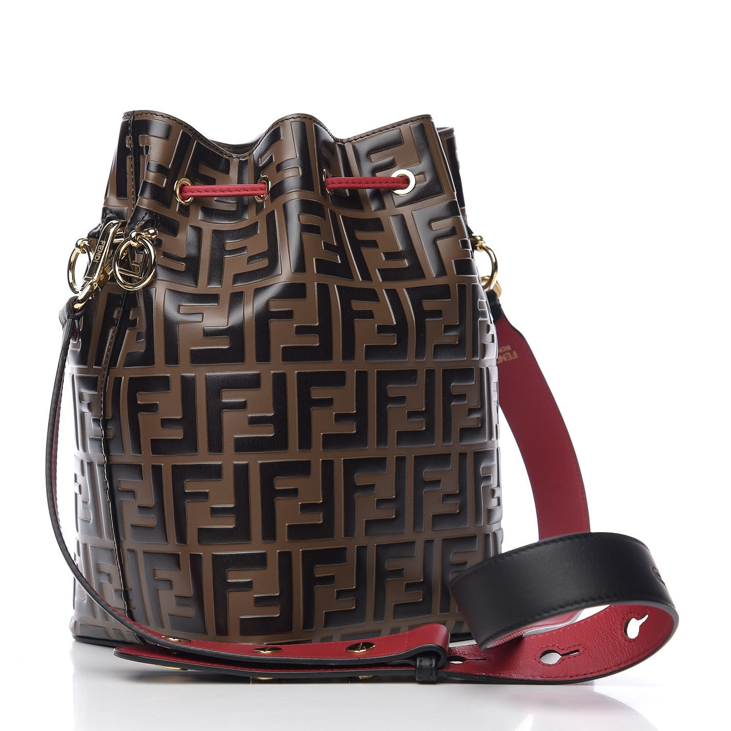 Vitello Grace F is Fendi Bi-Color FF 1974 Embossed Grande Mon Tresor Bucket Bag Maya Black Fragola
