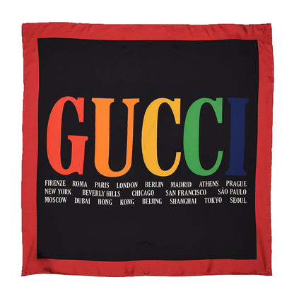 Gucci Silk Gucci Multiworld Square Scarf Black Multicolor 1 of 5
