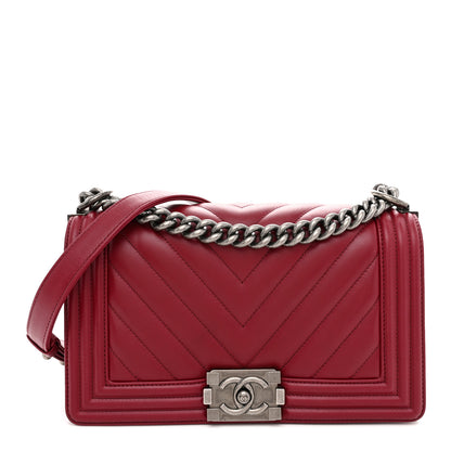 Chanel Calfskin Chevron Quilted Medium Boy Flap Burgundy 1 of 11