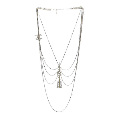Chanel Crystal Pearl Multi Strand Chain CC Arrow Necklace Gold 3 of 5