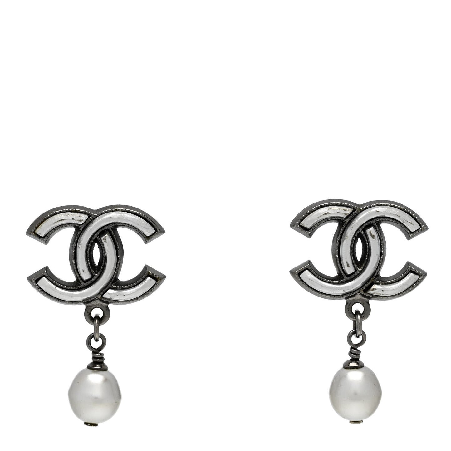 Pearl CC Drop Earrings Ruthenium Grey
