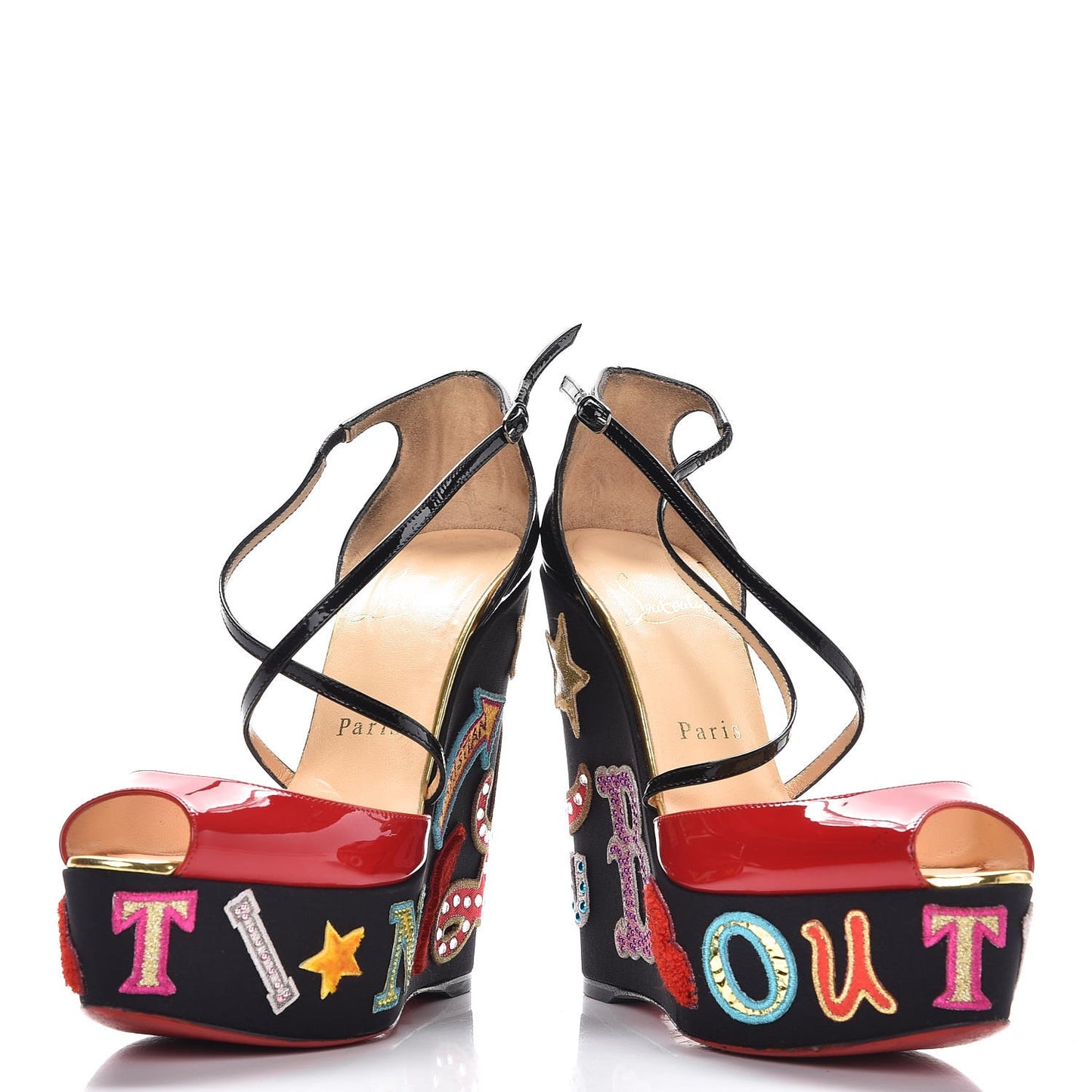 Patent Loubi Zeppa 140 Wedges 37.5 Black Red