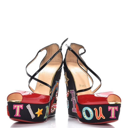 Christian Louboutin Patent Loubi Zeppa 140 Wedges 37.5 Black Red 8 of 14
