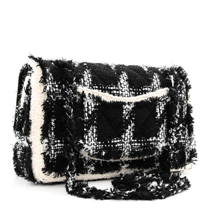 Chanel Tweed Quilted Tartan Medium Double Flap Black White 3 of 10