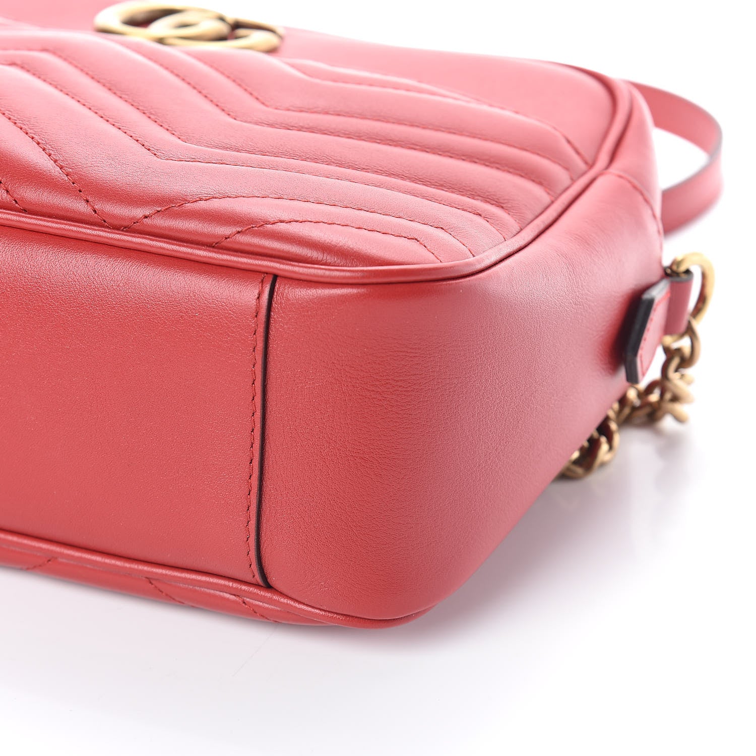 Gucci Calfskin Matelasse Medium GG Marmont Chain Shoulder Bag Hibiscus Red 9 of 9