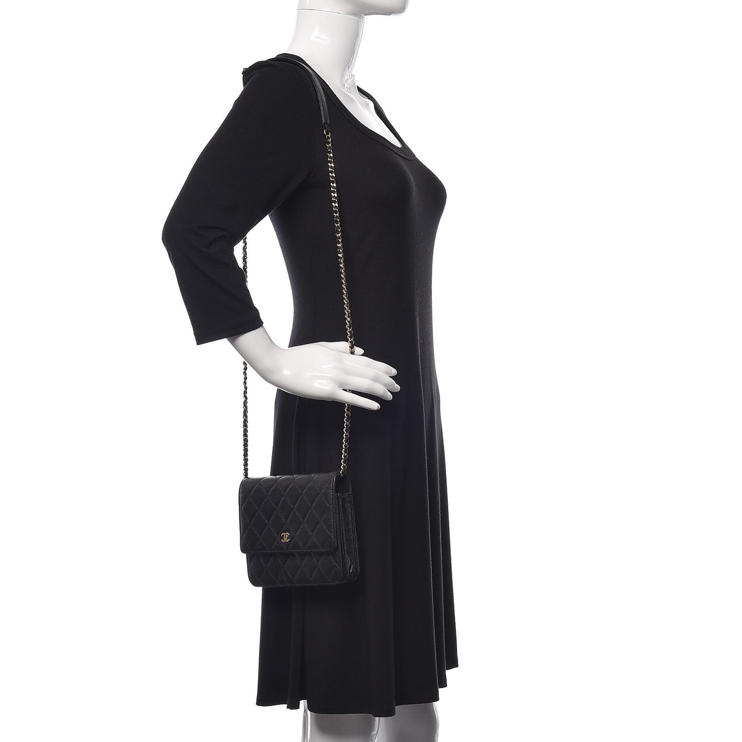 Caviar Quilted Square Wallet On Chain WOC Black