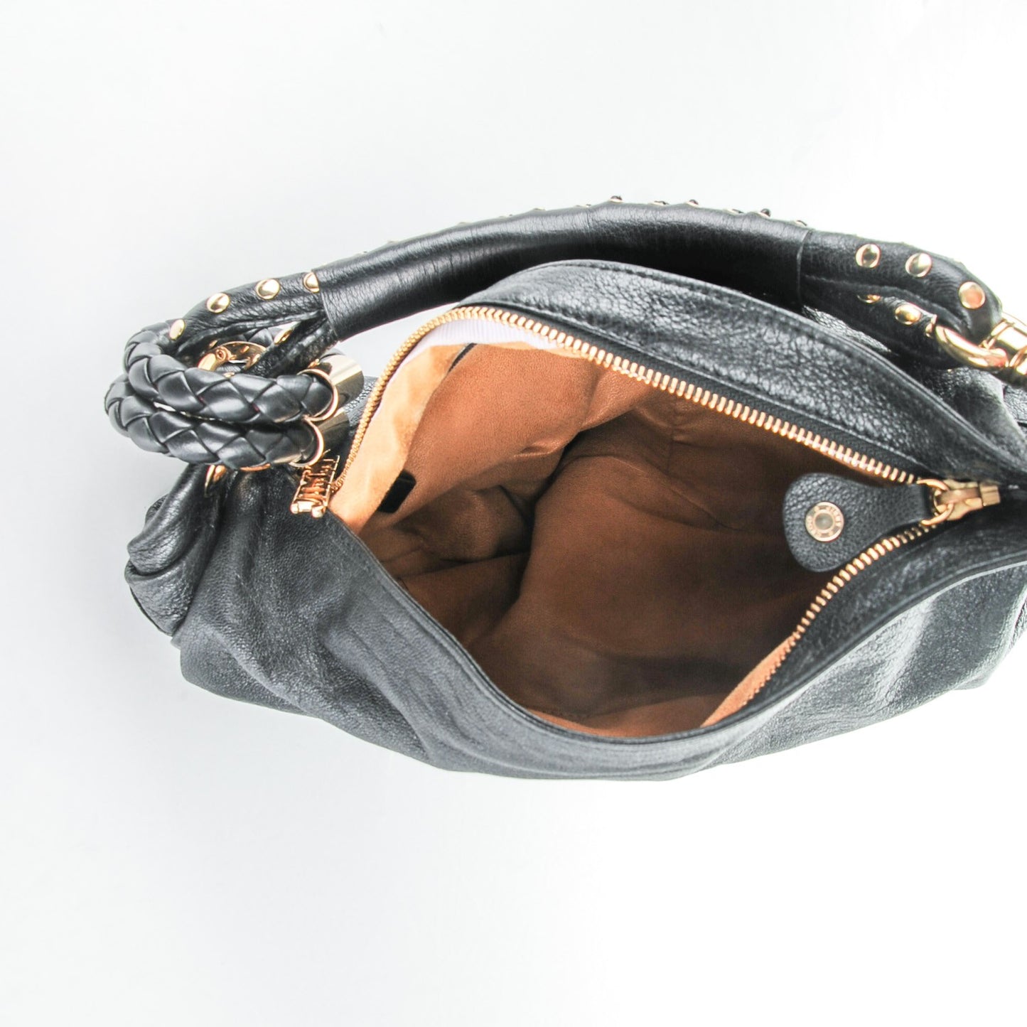 Calfskin Studded Small Sky Hobo Black