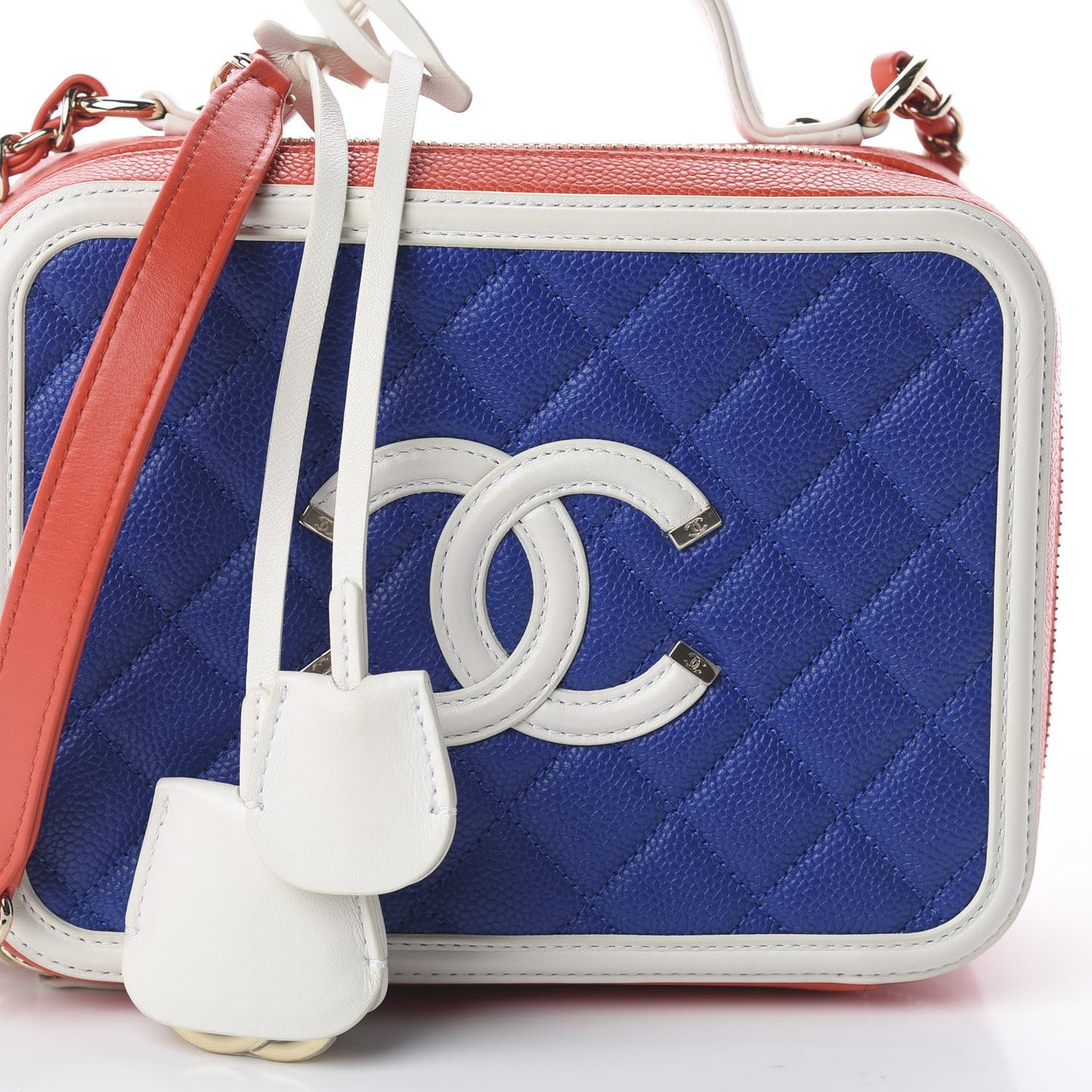 Caviar Quilted Medium CC Filigree Vanity Case Blue White Red