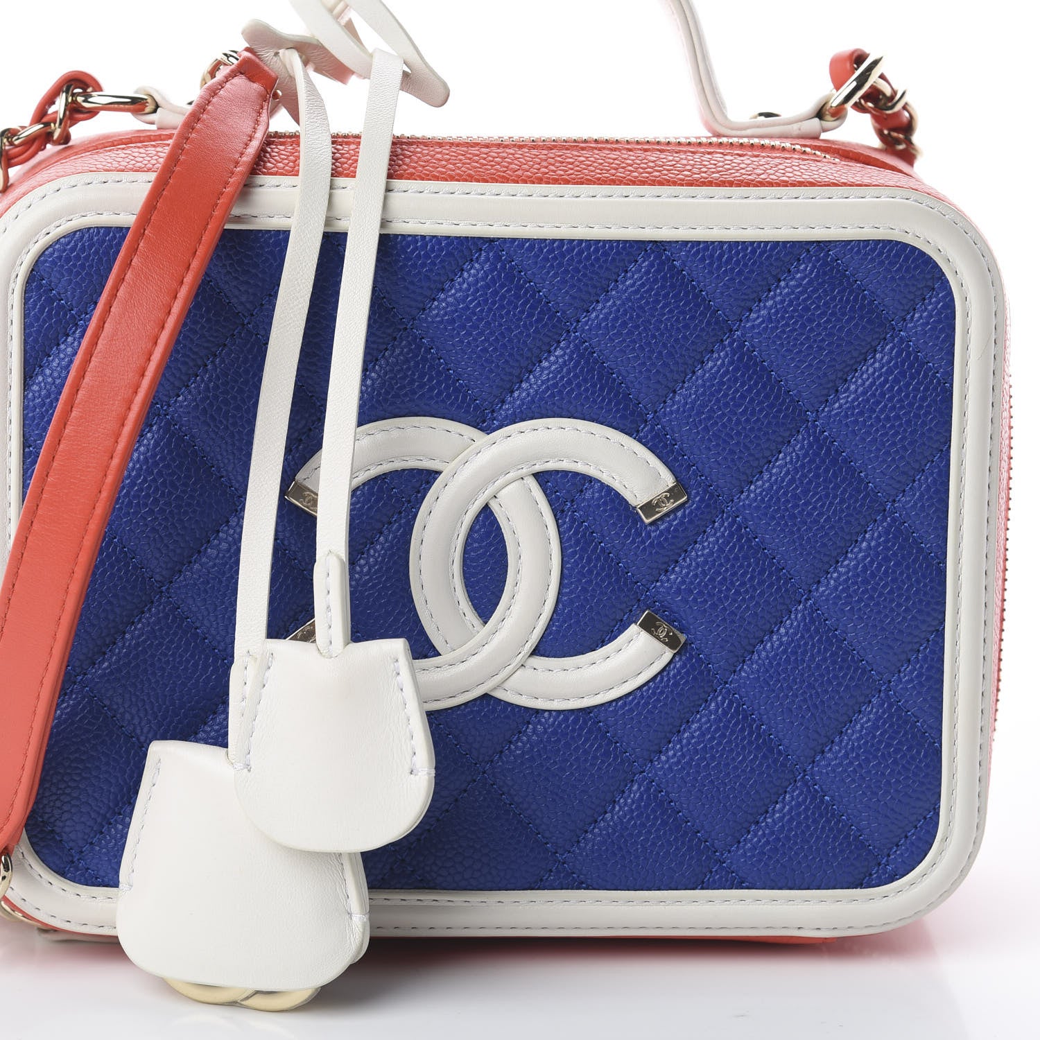 Chanel Caviar Quilted Medium CC Filigree Vanity Case Blue White Red 9 of 9