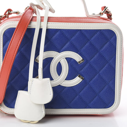 Chanel Caviar Quilted Medium CC Filigree Vanity Case Blue White Red 9 of 9
