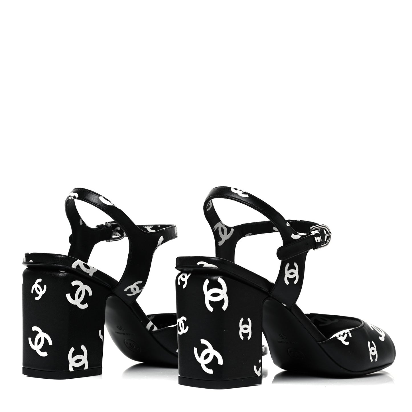 Printed Lambskin CC Sandals 36 Black White