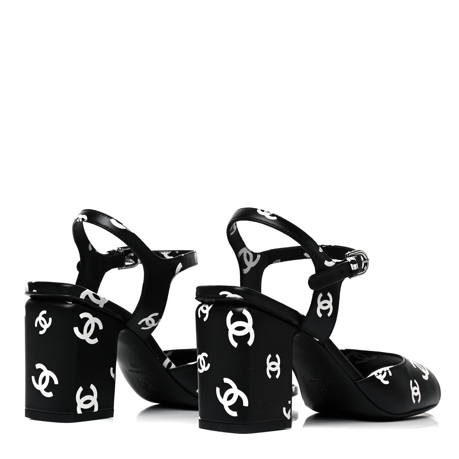 Chanel Printed Lambskin CC Sandals 36 Black White 4 of 7