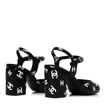 Chanel Printed Lambskin CC Sandals 36 Black White 4 of 7