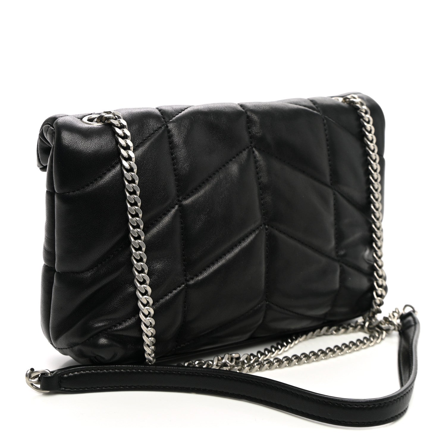 Saint Laurent Lambskin Quilted Toy Loulou Puffer Monogram Chain Satchel Black 3 of 10