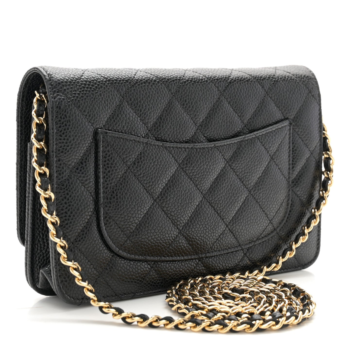 Caviar Quilted Wallet on Chain WOC Black