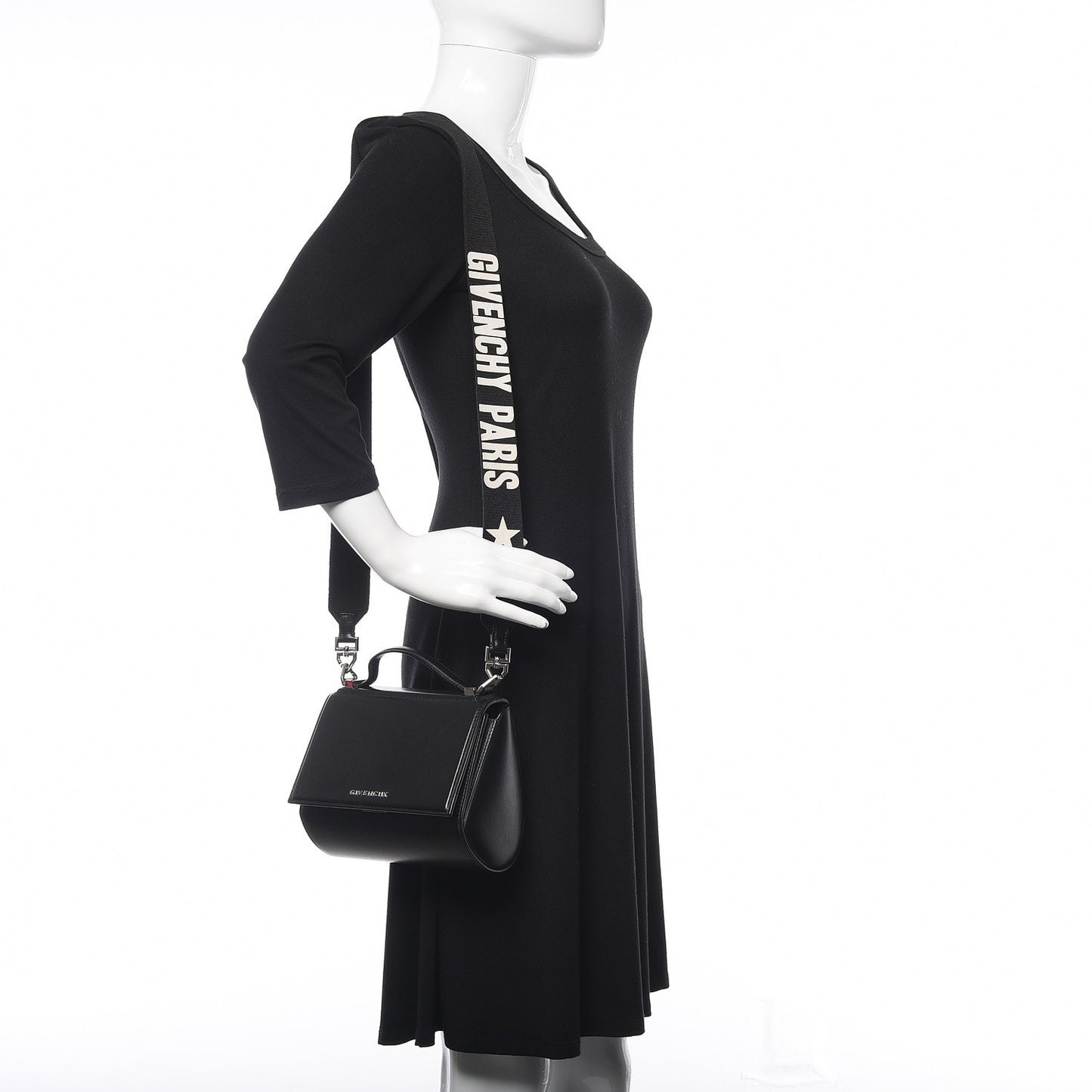 Calfskin Mini Pandora Box Logo Strap Crossbody Bag Black