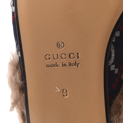 Gucci Canvas GG Monogram Diamond Fur Web GG Mens Princetown Slippers 9 Midnight Blue Hibiscus Red 7 of 8