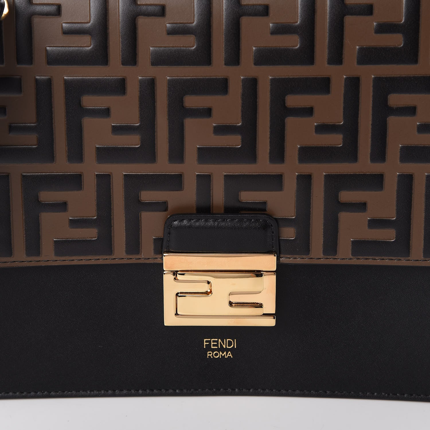 Fendi Vitello Liberty Bi-Color FF 1974 Embossed Kan U Shoulder Bag Black Maya 11 of 11