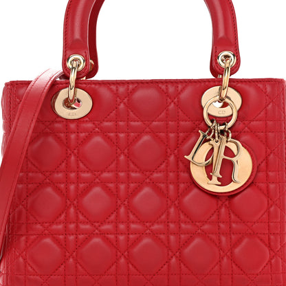 Christian Dior Lambskin Cannage Medium Lady Dior Red 7 of 12