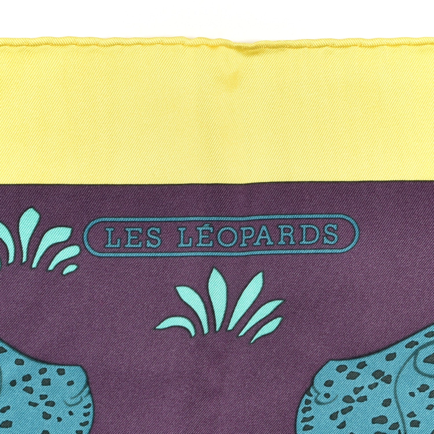 Hermes Silk Les Leopards Scarf 90 Jaune Vif Marine Canard 2 of 5