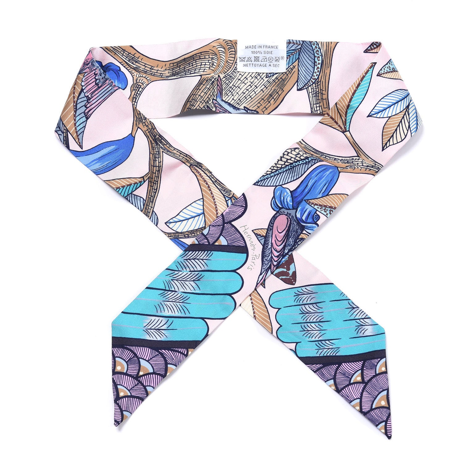 Hermes Silk Tree Of Song Twilly Rose Pale Turquoise 1 of 4