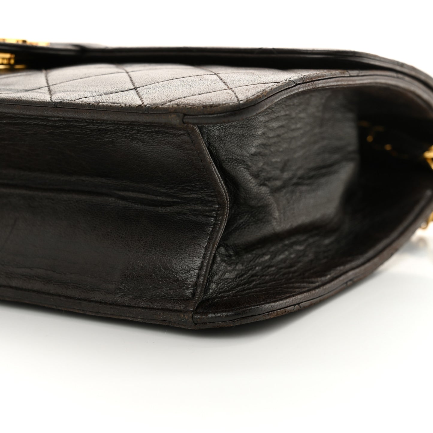 Lambskin Quilted Medium Single Flap Dark Brown